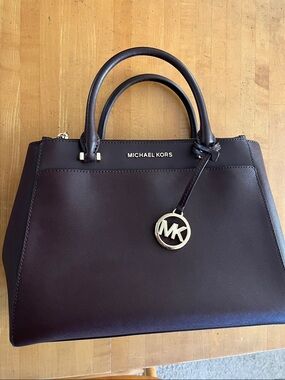 Michael Kors Dark Burgundy Gibson Large Saffiano Leather Satchel with Strap